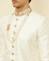 alt message - Manyavar Men Pearled Ivory White Bel Buti Patterned Sherwani Set image number 1